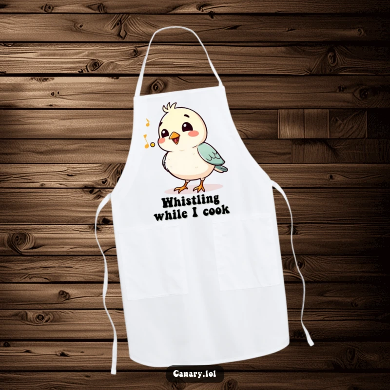 Funny Apron: A bird puffs its chest and whistles a jaunty tune with a smile, bringing humorous entertainment to the kitchen.