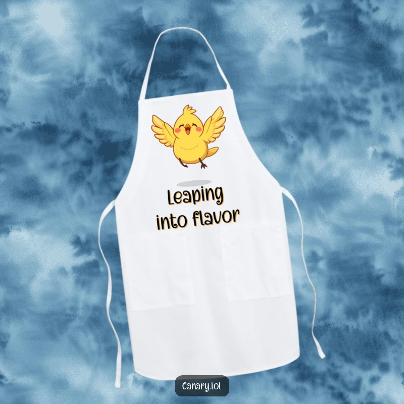 Funny Apron: A cheerful canary bird with spread wings takes a joyful leap, adding a spirited and fun touch to kitchen tasks.