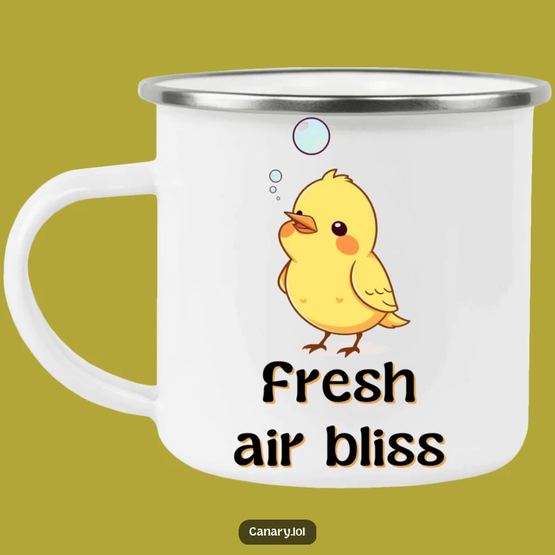 Funny Canary Bubble Enamel Mug: Adventure with Whimsical Bird Bubbles