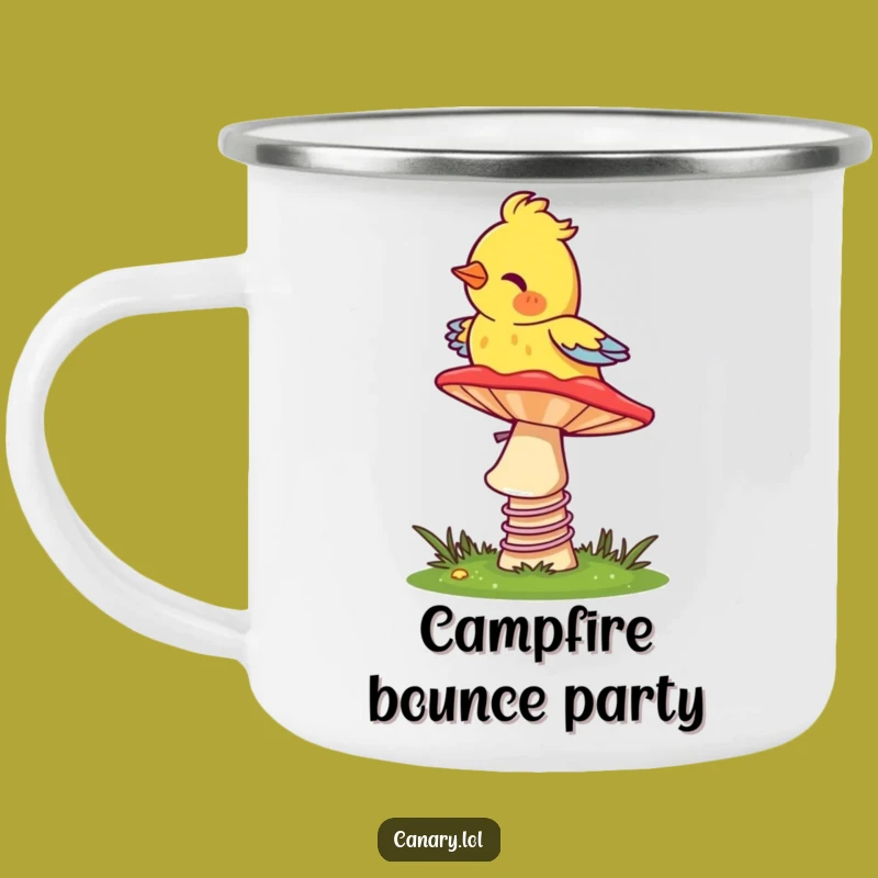 Funny Canary Camp Mug - Bouncing Mushroom Outdoor Fun