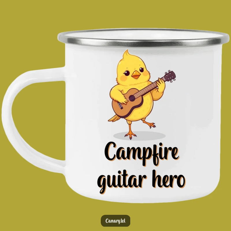 Funny Canary Guitar Camping Mug - Rock Out Around the Campfire!