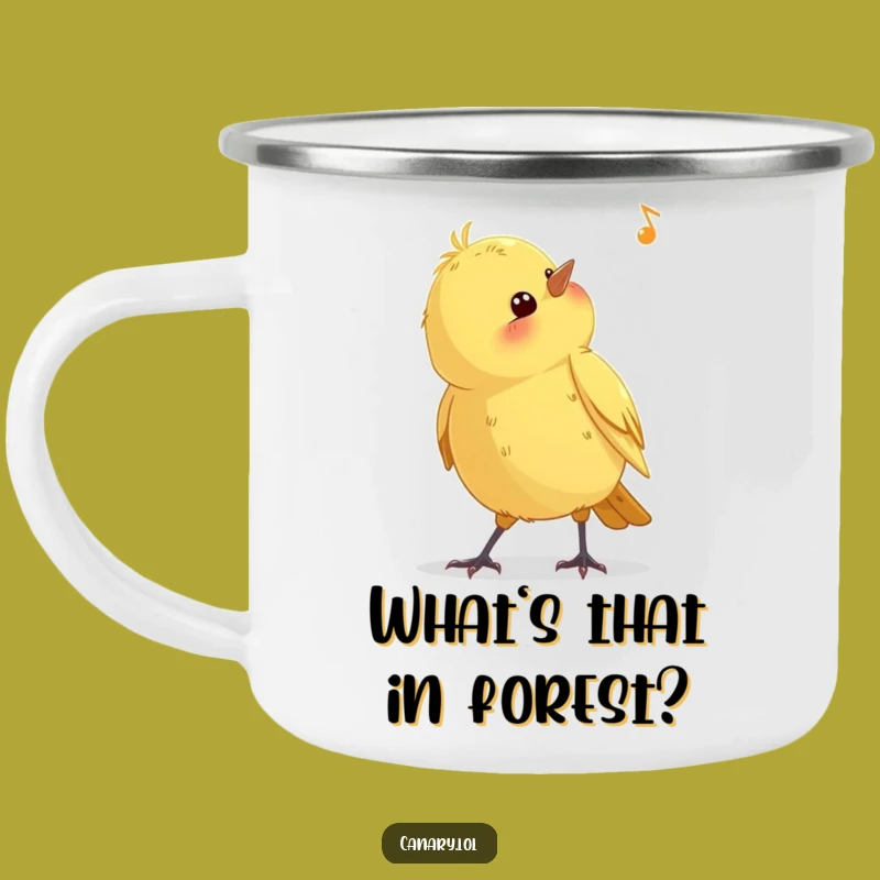 Funny Curious Canary Camping Mug: Outdoor Bird Listening Cup Gift