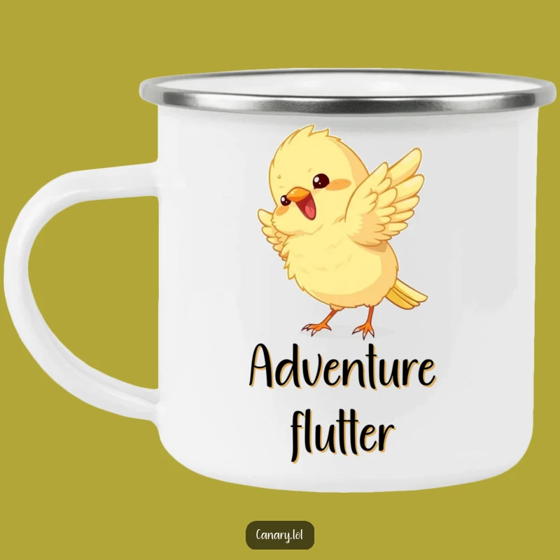 Funny Fluffy Canary Camping Mug: Adventure Companion with Excitement Wings