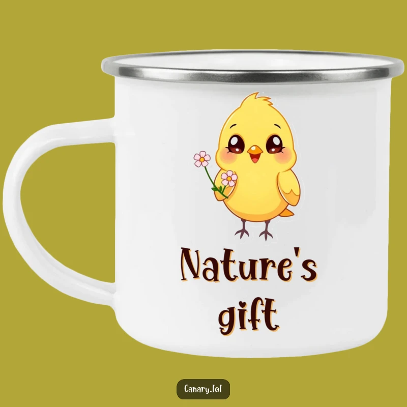 Funny Happy Canary Flower Camping Mug: Cheerful Bird Cup, Ideal Outdoor Gift