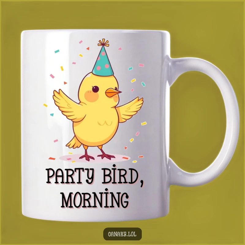 Funny Canary Juggling Confetti Mug - Happy Celebration Gift!