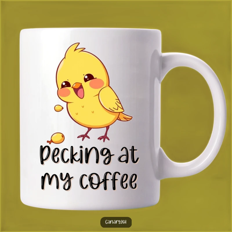 Funny Kawaii Canary Mug, Seed Pecking Design, Energetic and Hilarious Gift for Bird Fans