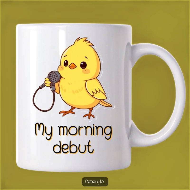 Funny Canary Rockstar Mug: Twig Mic Pose, Hilarious Singer Gift