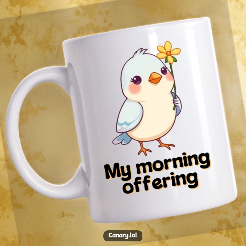 Funny Bird Mug: A cute bird holding a bright flower in its beak, offering a symbol of affection and joy.