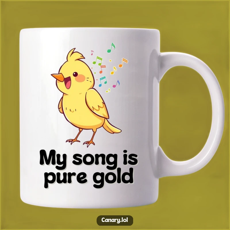 Funny Musical Canary Mug: Joyful Bird Singing Rainbow Notes, Perfect Gift for Music Lovers