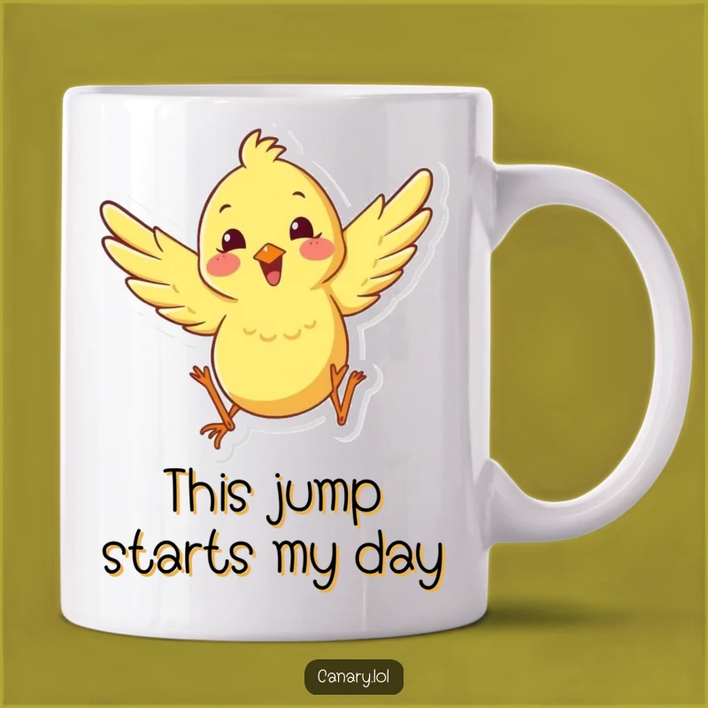 Funny Happy Canary Leaping Mug - Celebrate Life's Jumps with Joyful Giggles