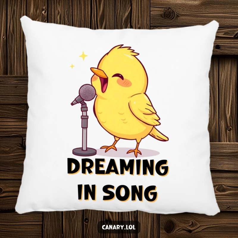 Funny Pillow: A beaming canary sings with heartfelt enthusiasm, bringing comfort and humorous musical joy.
