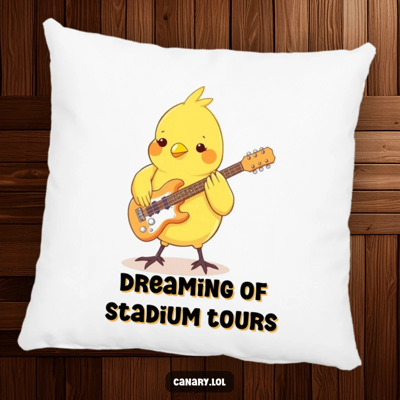 Funny Canary Pillow: A soft cushion featuring a tiny bird playing a guitar with its feet, bringing musical comedy to your home.