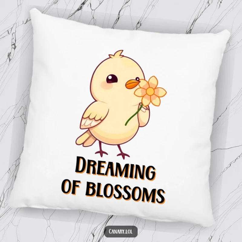Funny Bird Love Pillow featuring a cute bird offering a bright flower, adding soft, floral charm.
