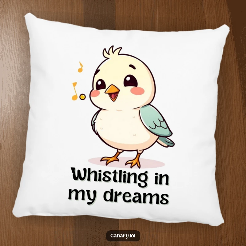 Funny Pillow: A proud bird whistles a jaunty tune with a smile, bringing comfort and humorous musical joy.