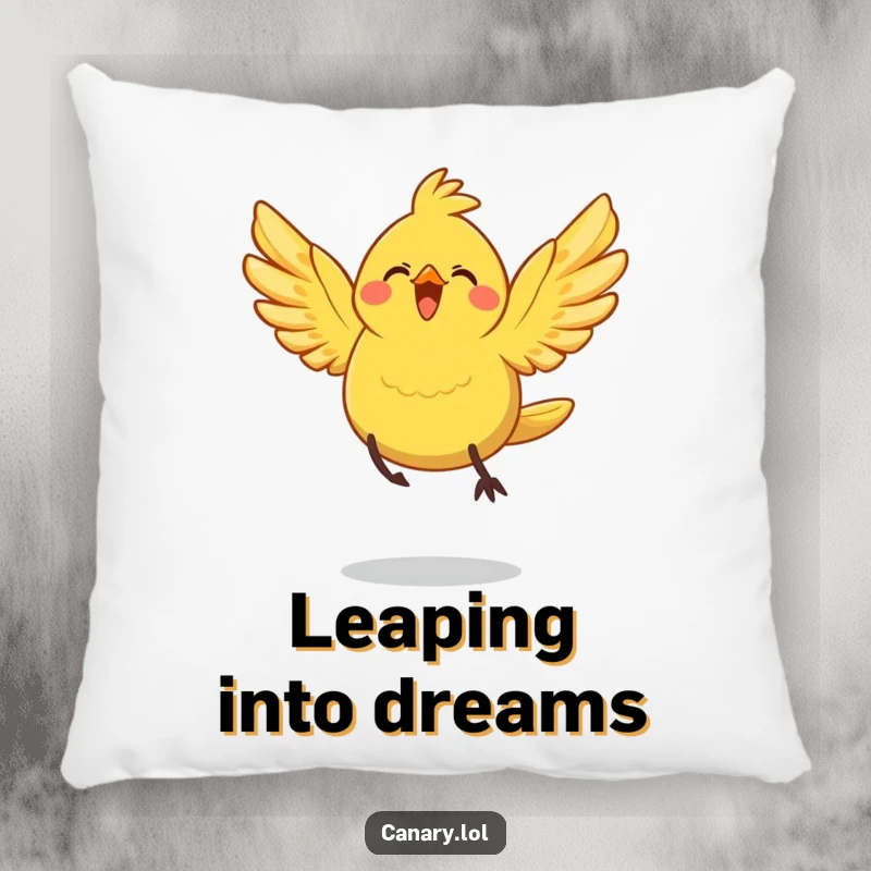 Funny Pillow: A cheerful canary bird with spread wings takes a joyful leap, offering plush comfort and a sense of liberation.