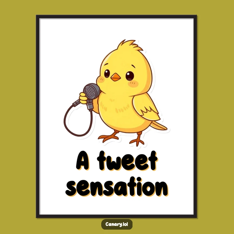 Funny Digital Art Print: Canary Rockstar with Twig Mic, Instant Decor
