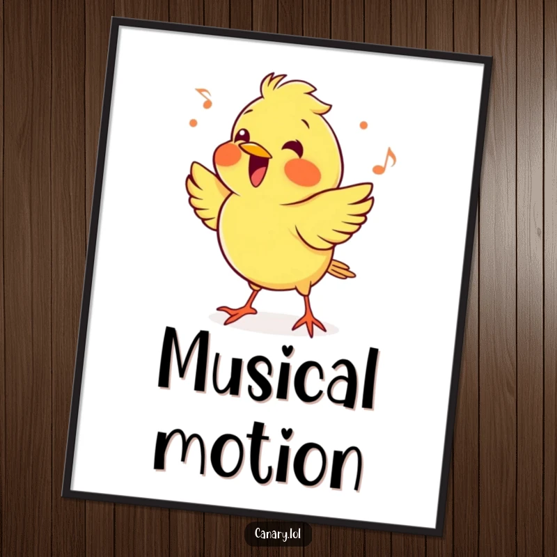 Funny cheerful canary bird digital art print, enthusiastically bopping its head to an upbeat rhythm. Fun and energetic wall art.