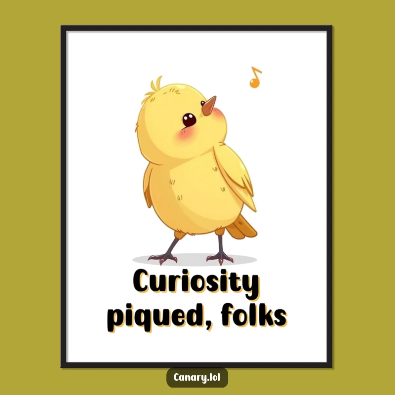 Funny Curious Canary Digital Print: Whimsical Bird Listening Art Gift