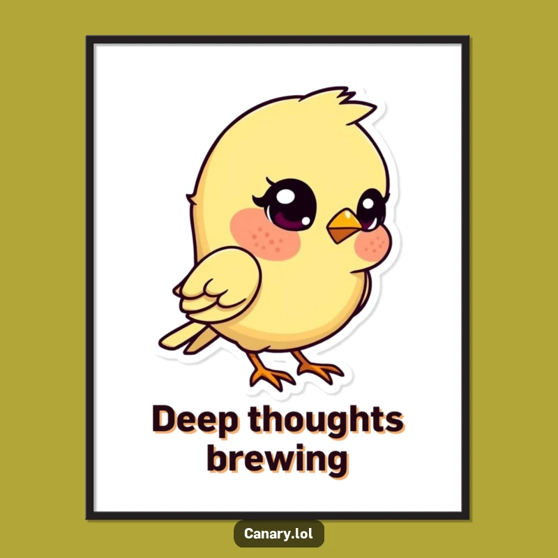 Funny Kawaii Canary Digital Art: Quizzical Bird Printable for Thoughtful Decor!
