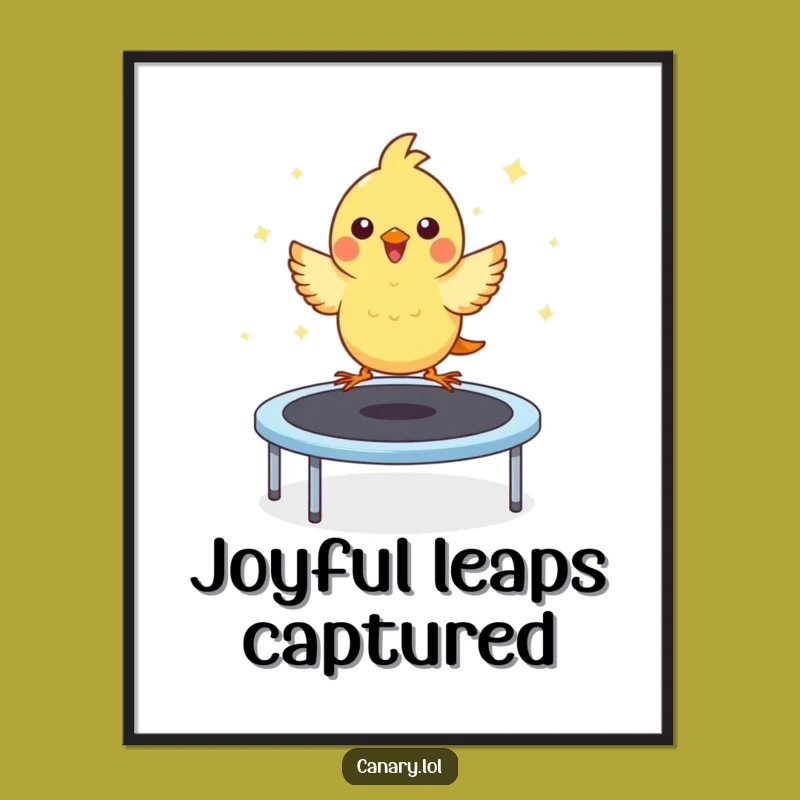 Funny Kawaii Canary Trampoline Digital Print: Cute Art, Bouncing Joy, Downloadable Funny Gift