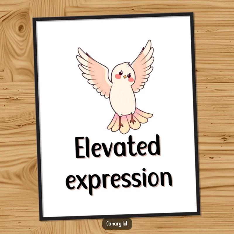 Funny digital art print of a bird executing a flawless pirouette, capturing movement and humor for wall decoration.