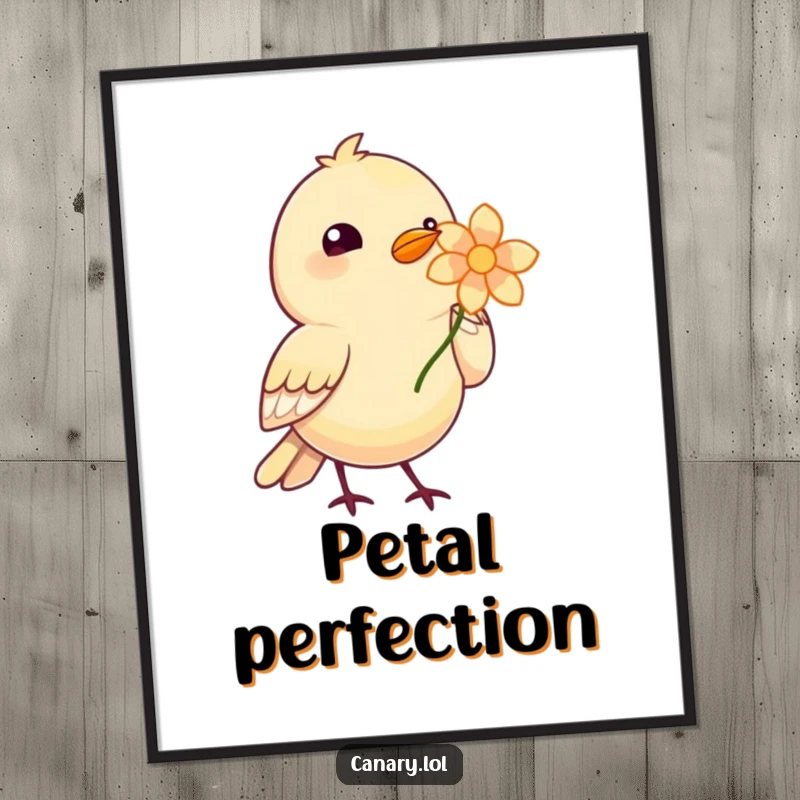 Funny Bird Offering Digital Art Print showing an adorable bird presenting a single, bright flower, radiating sweetness and charm.