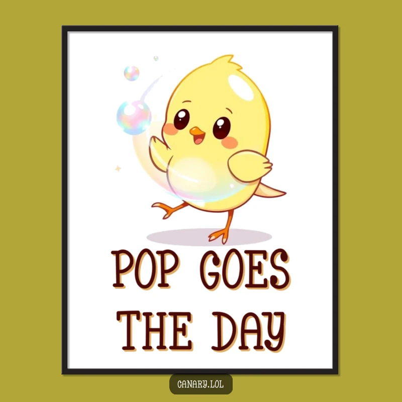 Funny Digital Art Print: Canary Bubble Chase, Instant Playful Decor
