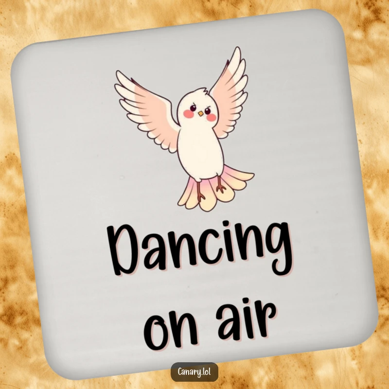 Funny drink coaster featuring a bird in a dynamic pirouette, adding a humorous and artistic touch to any beverage setting.