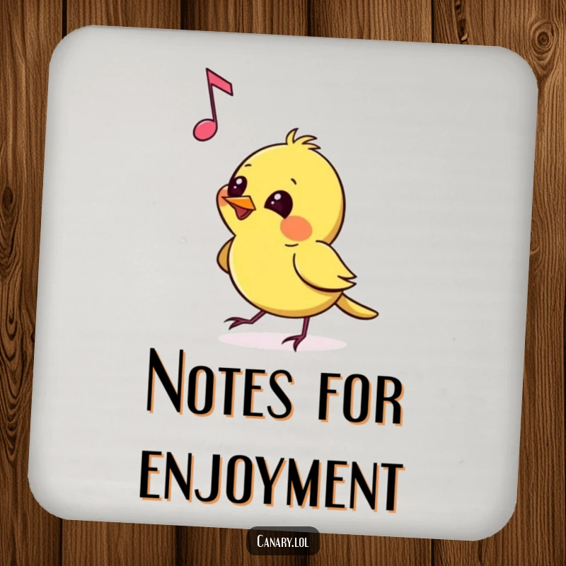 Funny Drink Coasters depicting a canary pecking at a floating musical note with mischievous glee, adding a humorous and musical touch to any tabletop.