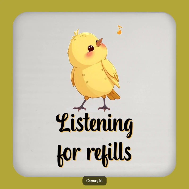 Funny Curious Canary Coaster: Bird Listening Drink Protector Gift