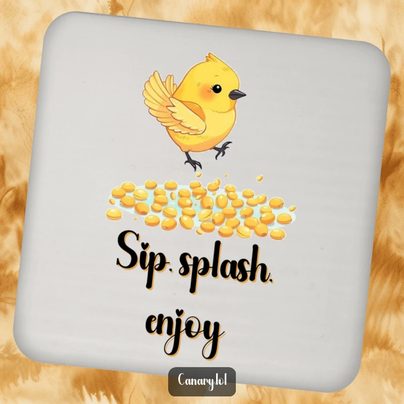 Funny Canary Bird Coaster: A canary bird dives into golden seeds, bringing a splash of humor and delight to any surface.