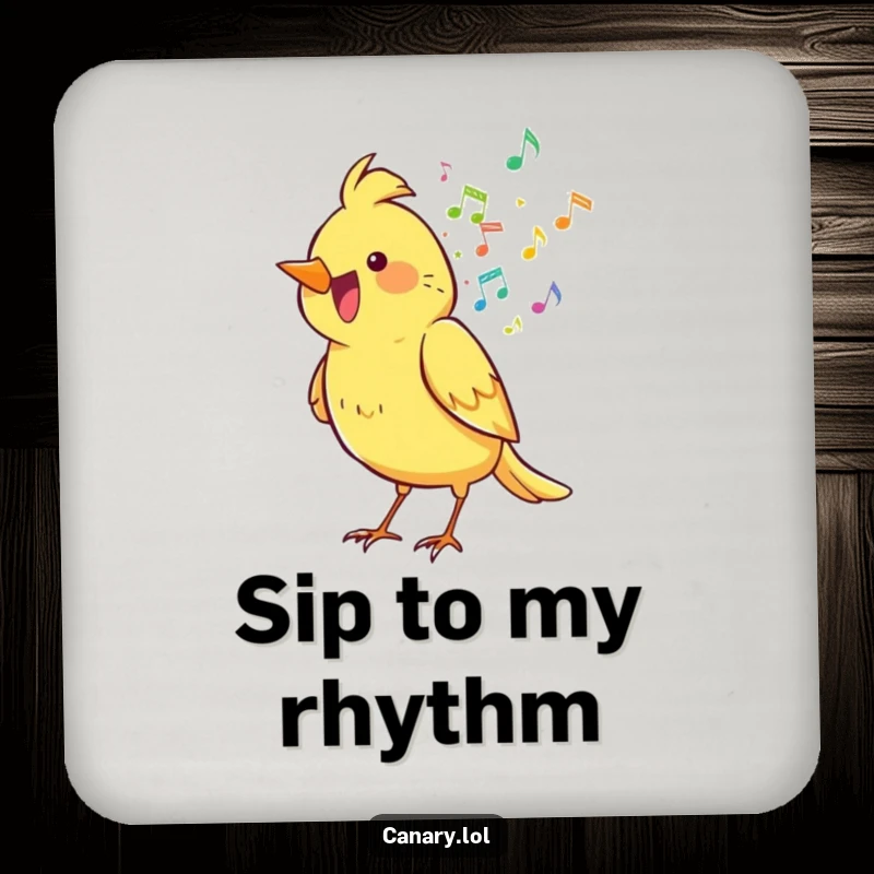 Funny canary bird drink coasters, set of 4, artfully spilling musical notes, protecting surfaces with humor.