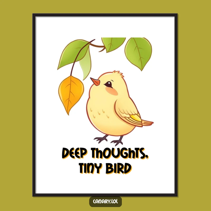 Funny Canary Leaf Art Poster: Curious Bird Watching Autumn Decor, Gift