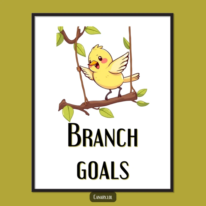 Funny Kawaii Canary Poster: Whimsical Bird Hopping Art - Unique Gift
