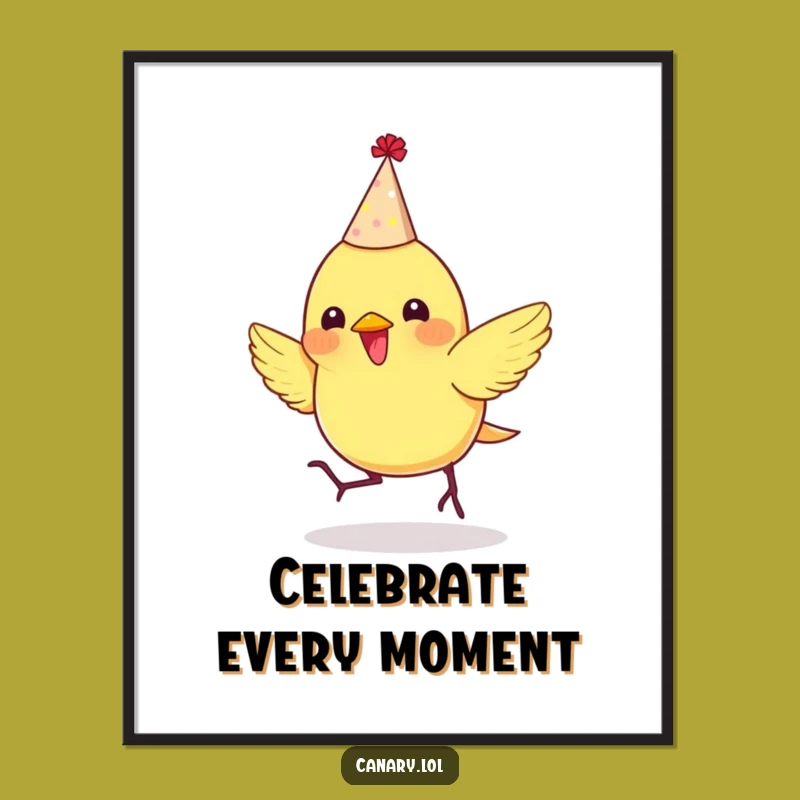 Funny Party Canary Poster: Bouncing Enthusiastic Bird Wall Art