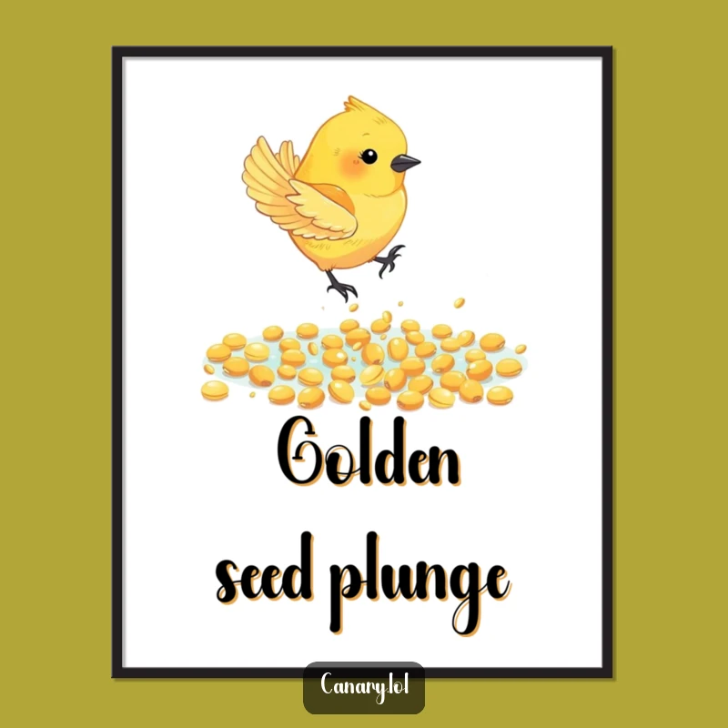 Funny Canary Bird Seed Dive Poster - Lively Wall Art, Golden Pool, Perfect Gift