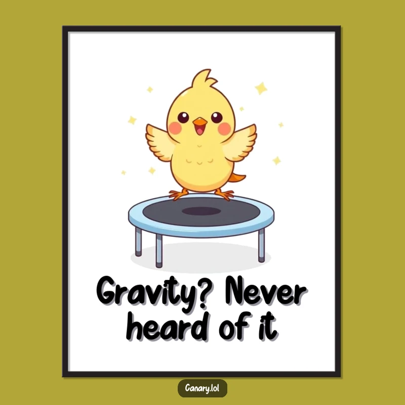 Funny Kawaii Canary Trampoline Poster: Cute Wall Art, Bouncing Bird, Perfect Funny Gift