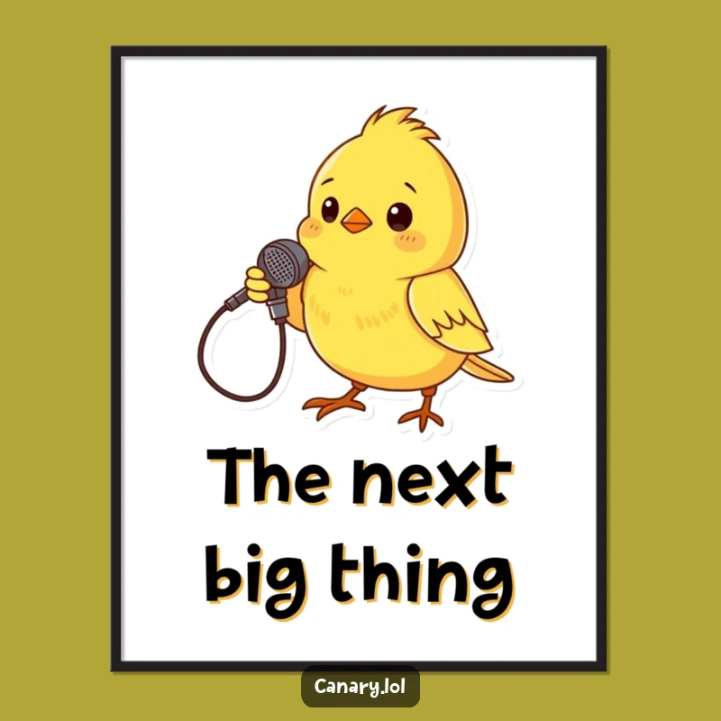 Funny Canary Mic Poster: Dramatic Bird Art, Hilarious Singer Decor