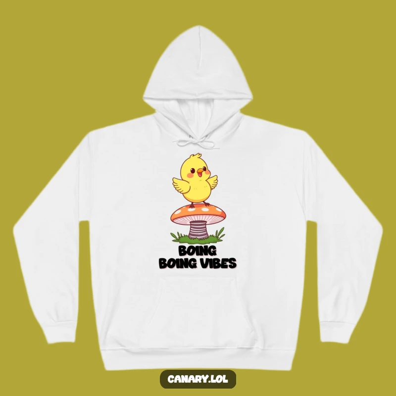 Funny Canary Spring Hoodie - Cozy Fun on a Colorful Mushroom!