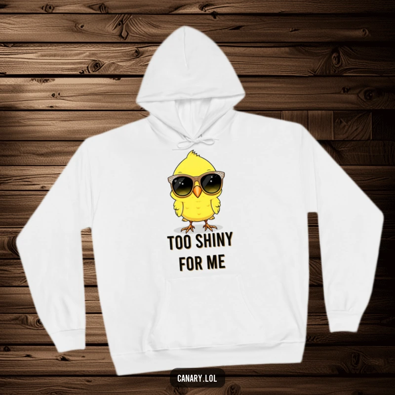 Funny canary bird in oversized, sparkly sunglasses, printed on a cozy hoodie, looking dapper.