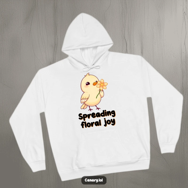 Funny Bird Blossom Hoodie featuring a cute bird offering a bright flower in its beak, exuding gentle kindness.
