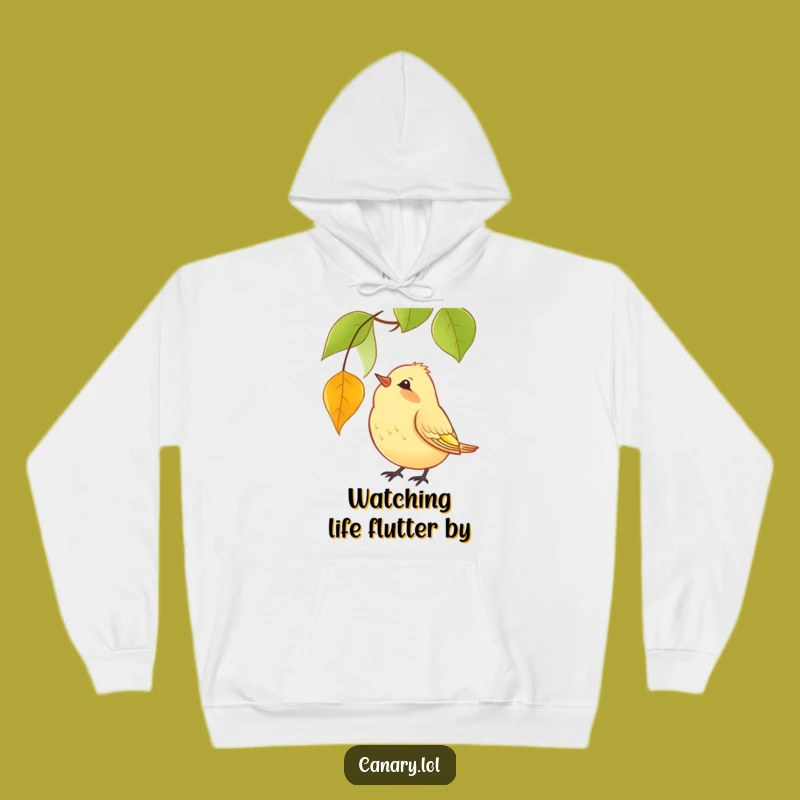 Funny Cozy Hoodie: Curious Canary Watches Fall Leaf, Warm Bird Gift