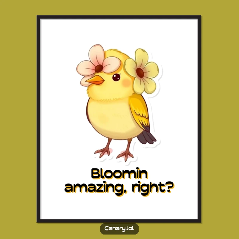 Free Printable Wall Art: Canary with Flower Hat Funny Downloadable Art