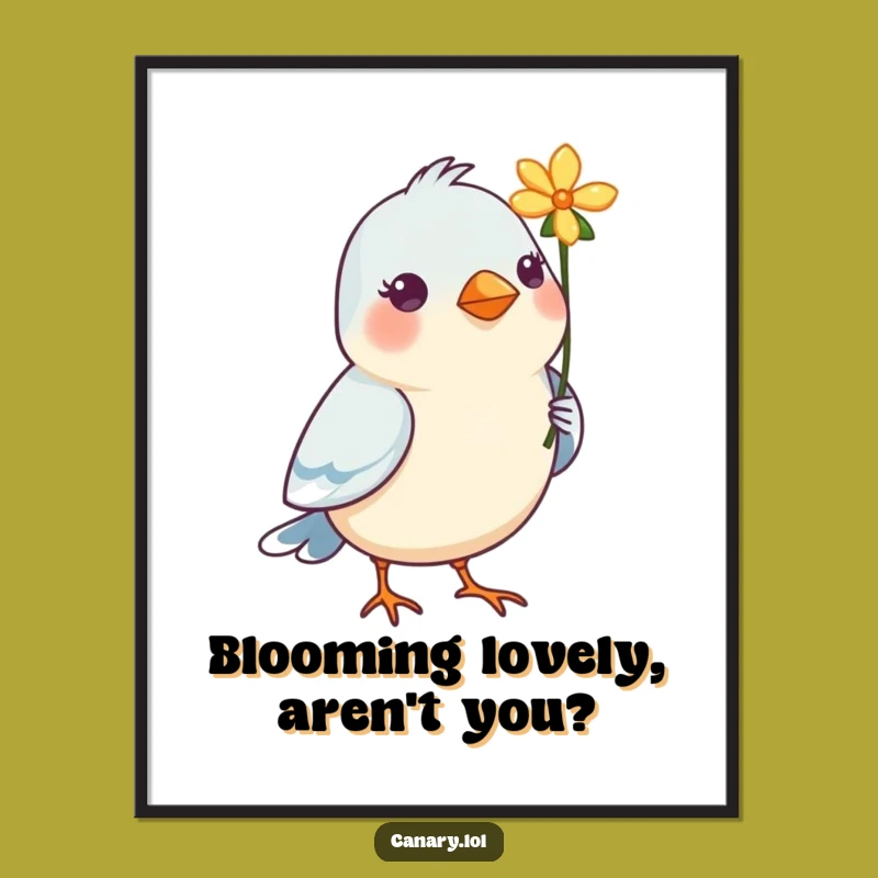 Free Printable Wall Art: Adorable Bird with Flower Funny Downloadable Art Nature Decor