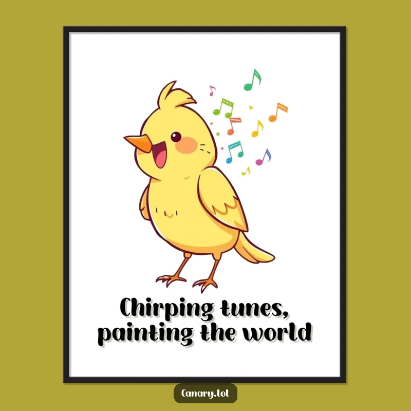 Free Printable Wall Art: Funny Music Notes Canary Singing Loud, Quirky Downloadable Decor