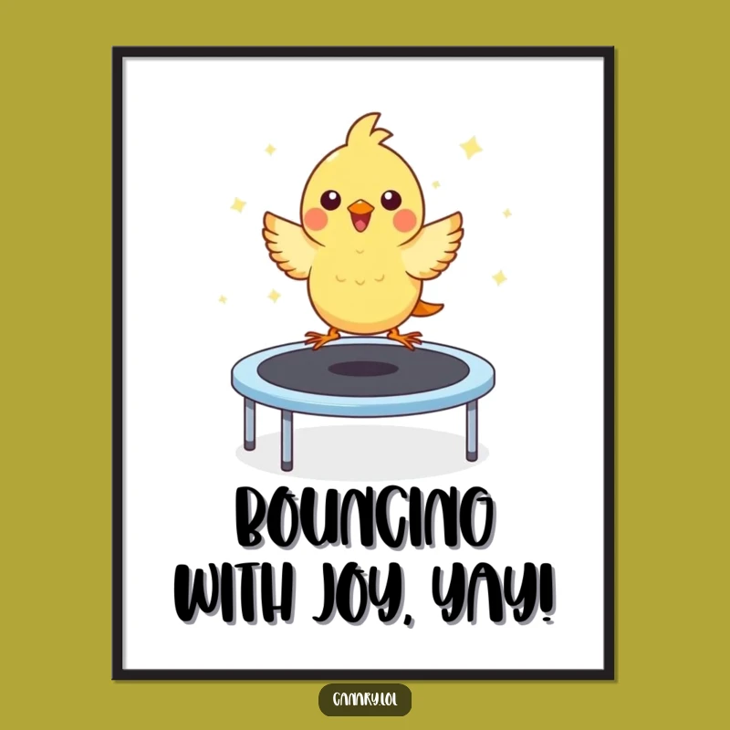 Free Printable Wall Art: Bouncing Kawaii Canary, Funny Downloadable Art for Cheer