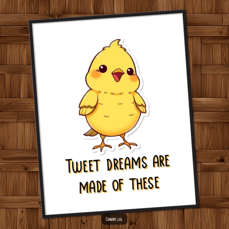 Funny Free Printable Wall Art: Kawaii canary bird puffed chest, chirping happily, adding cheerful vibes to decor.