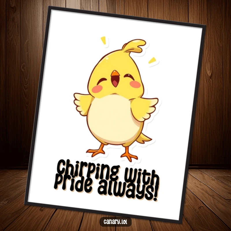 Funny Free Printable Wall Art of a canary character proudly puffing its chest out, chirping with confidence.