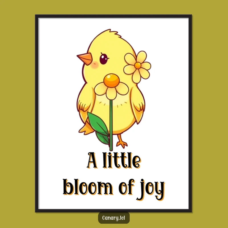 Free Printable Wall Art: Shy Canary Flower Offering, Funny Downloadable Art for Charm