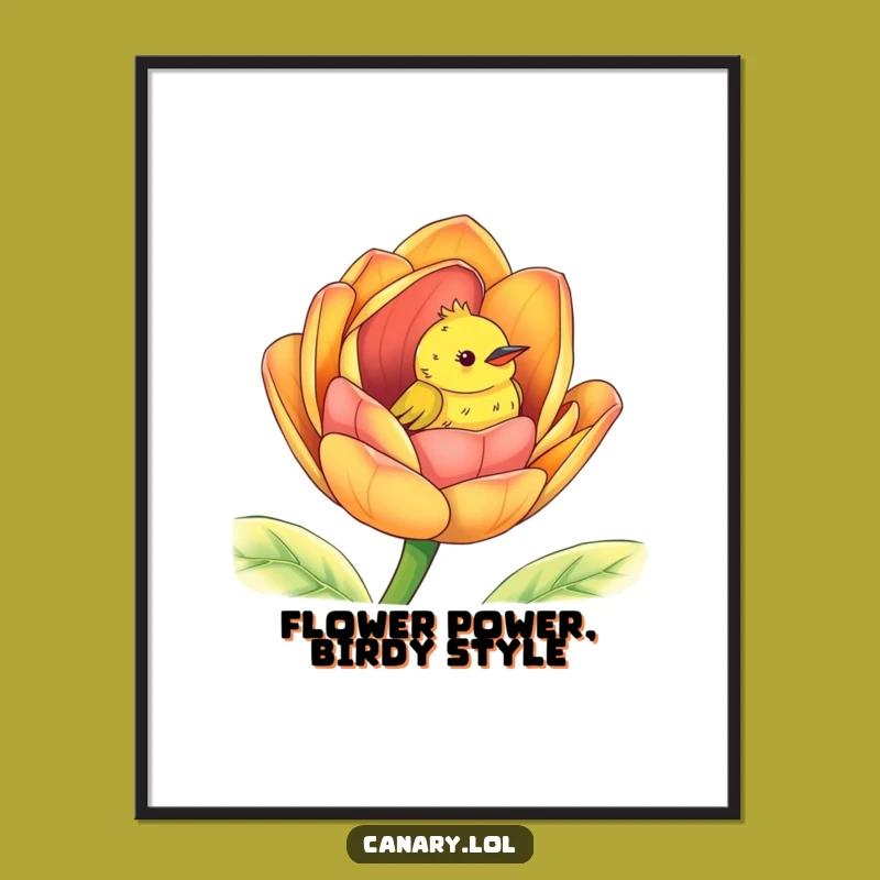 Funny Free Printable Wall Art: Canary in Flower Bud - Downloadable Whimsical Decor